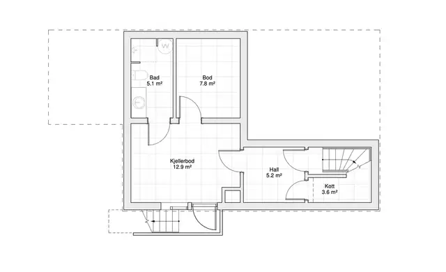 Plantegning kjeller. Hus 3.