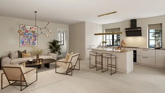 Kjøkkenet leveres av JKE Design til en verdi av kr. 200 000,-. Kjøperen får muligheten til å tegne sitt eget kjøkken og kan velge å justere innenfor den fastsatte rammen, for egen regning.. Bildene er illustrasjoner av husene og avvik kan forekomme.